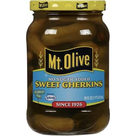 Mt. Olive Sweet Gherkins No Sugar Added 16 Oz (Pack of 2)