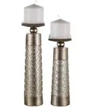 Dublin Decorative Candle Holder Set of 2 - Home Decor Pillar Candle Stand, Coffee Table Mantle Decor centerpieces for Fireplace, Living or Dining Room Table, Gift Boxed (Brushed Silver)