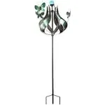 Teamson Home Solar Powered Tulip Butterfly Kinetic Metal Windmill Wind Spinner with LED Light for Outdoor Patio Garden Backyard Decking Décor, 73 inch Height, Teal