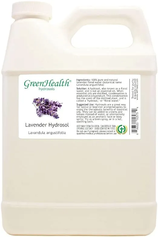 GreenHealth Hydrosol (Floral Water) - 32 fl oz Plastic Jug w/Cap - 100% Pure (NOT Oil) (Lavender)