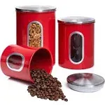 Mixpresso 3 Piece Kitchen Canisters Sets, Kitchen Jars with See Through Window (Red)