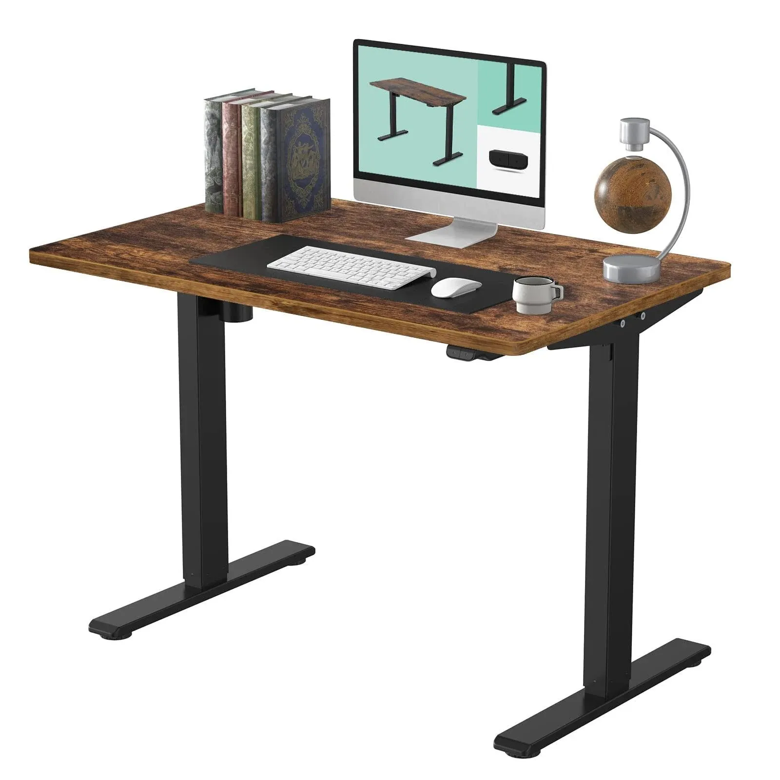 FLEXISPOT Electric Height Adjustable Standing Desk, 48 x 24 Inches, Black Frame/Rustic (2 Packages)