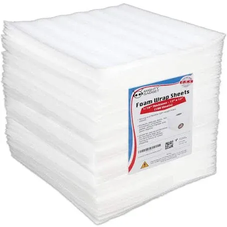 100 Foam Wrap Sheets for Packing Materials for Fragile Items and Moving Supplies for Dish Packing 12x12x1/16"