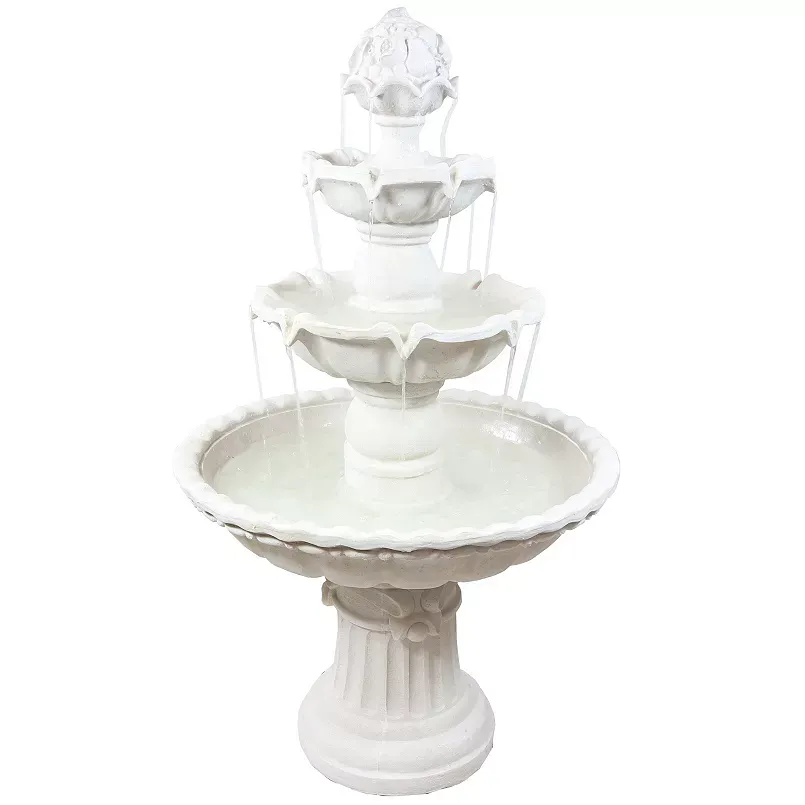 Fruit Top Fiberglass Outdoor 3-Tier Water Fountain - White by Sunnydaze