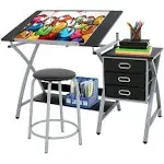 ZENY Drafting Table and Stool Set Tabletop Tilted Drawing Table Drafting Desk w/Drawers Artists Workstation, Art Craft Supplies