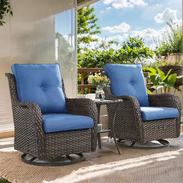 Pocassy 3-Piece Outdoor Swivel Bistro Set with Wicker Rocking Chairs