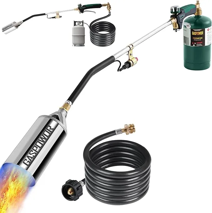 Heavy Duty Weed Torch,Propane Torch Weed Burner with 8.8 FT Hose(CSA),800,000 BTU, Self Igniting Flame Weeder for Weeding,Roof Asphalt,Snow melting,Welding,Charcoal lighting (GREEN)