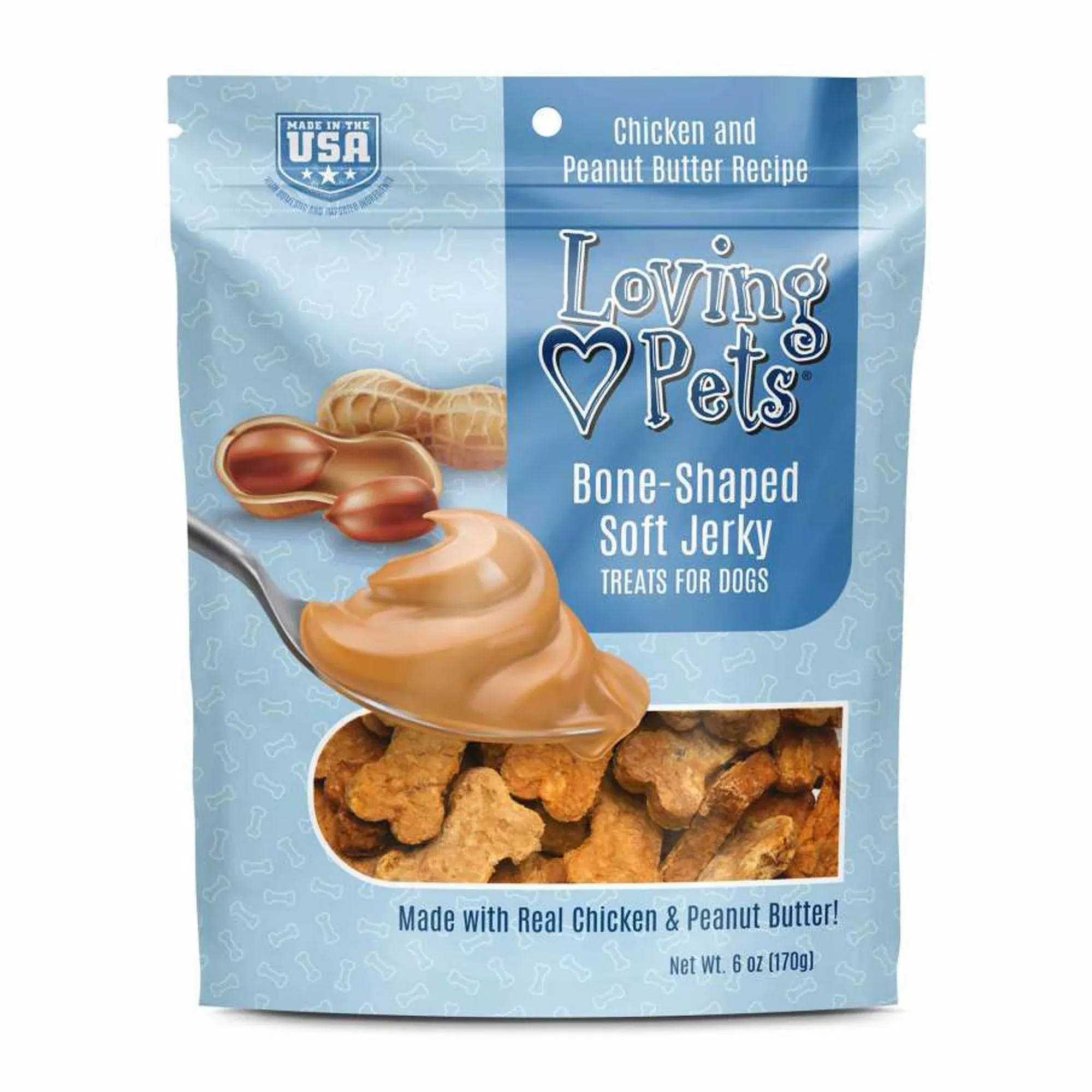 Loving Pets Bone-Shaped Soft Jerky Treats Peanut Butter (6 oz)