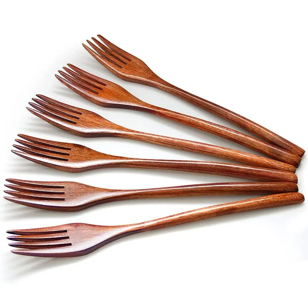 Forks,Wooden Forks, AOOSY 6 Pieces Eco-friendly Japanese Wood Salad Dinner Forks