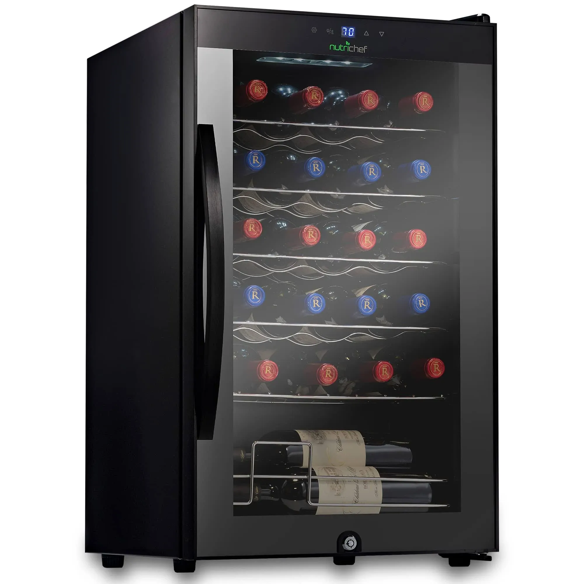 Nutrichef 24 Bottle Wine Fridge | Dual Zone Wine Chiller | Adjustable Temperature 41°F to 64°F | Ultra Quiet Operation | Wine Cooler For Home, & Office | Free Standing 31x19x20 IN (Stainless Steel)