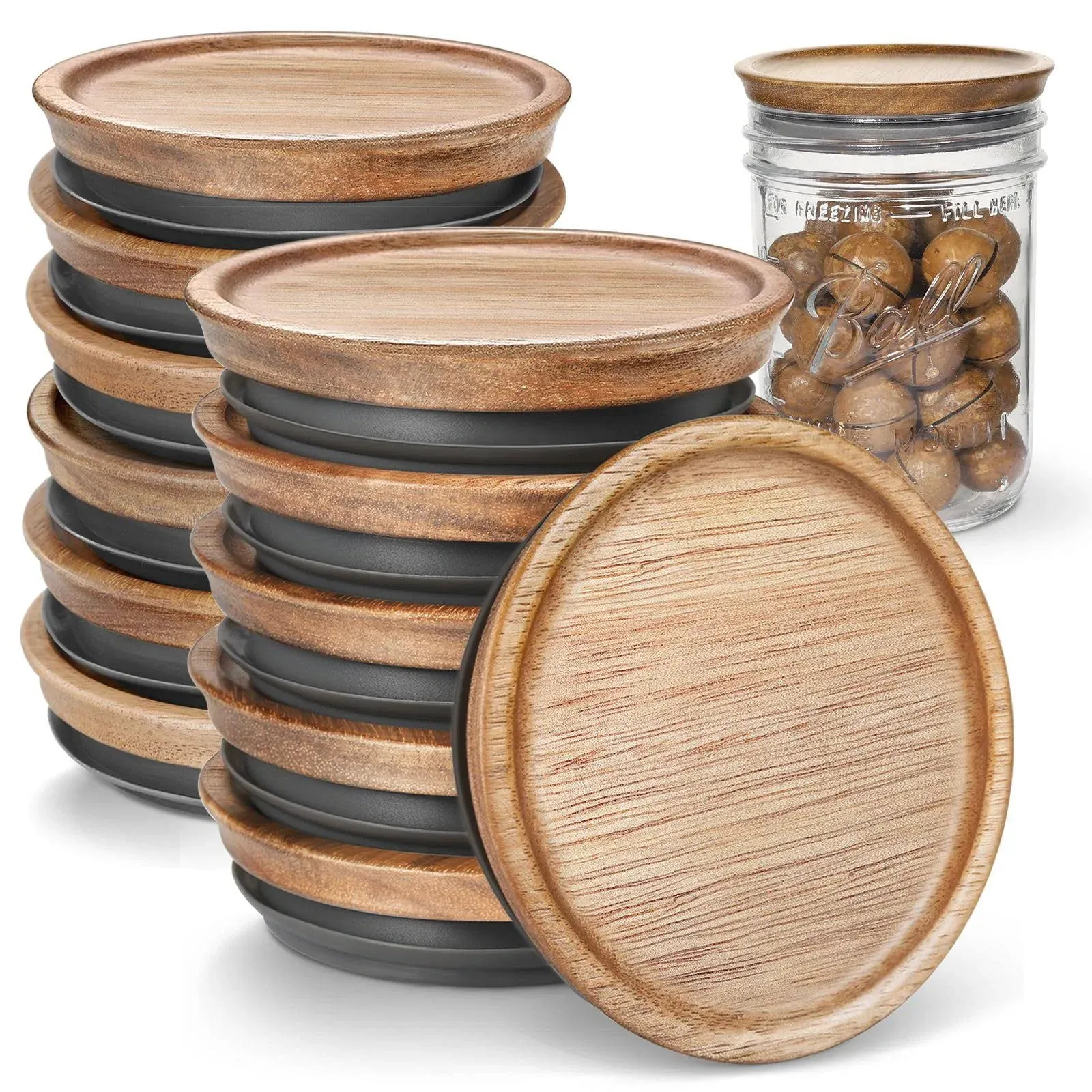 Wooden Storage Lids for Ball/Mason/Ker<wbr/>r Jars, Food Grade Material, Reusable c...