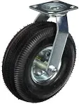 10 in. Black Rubber and Steel Pneumatic Swivel Plate Caster with 350 lb. Load Rating