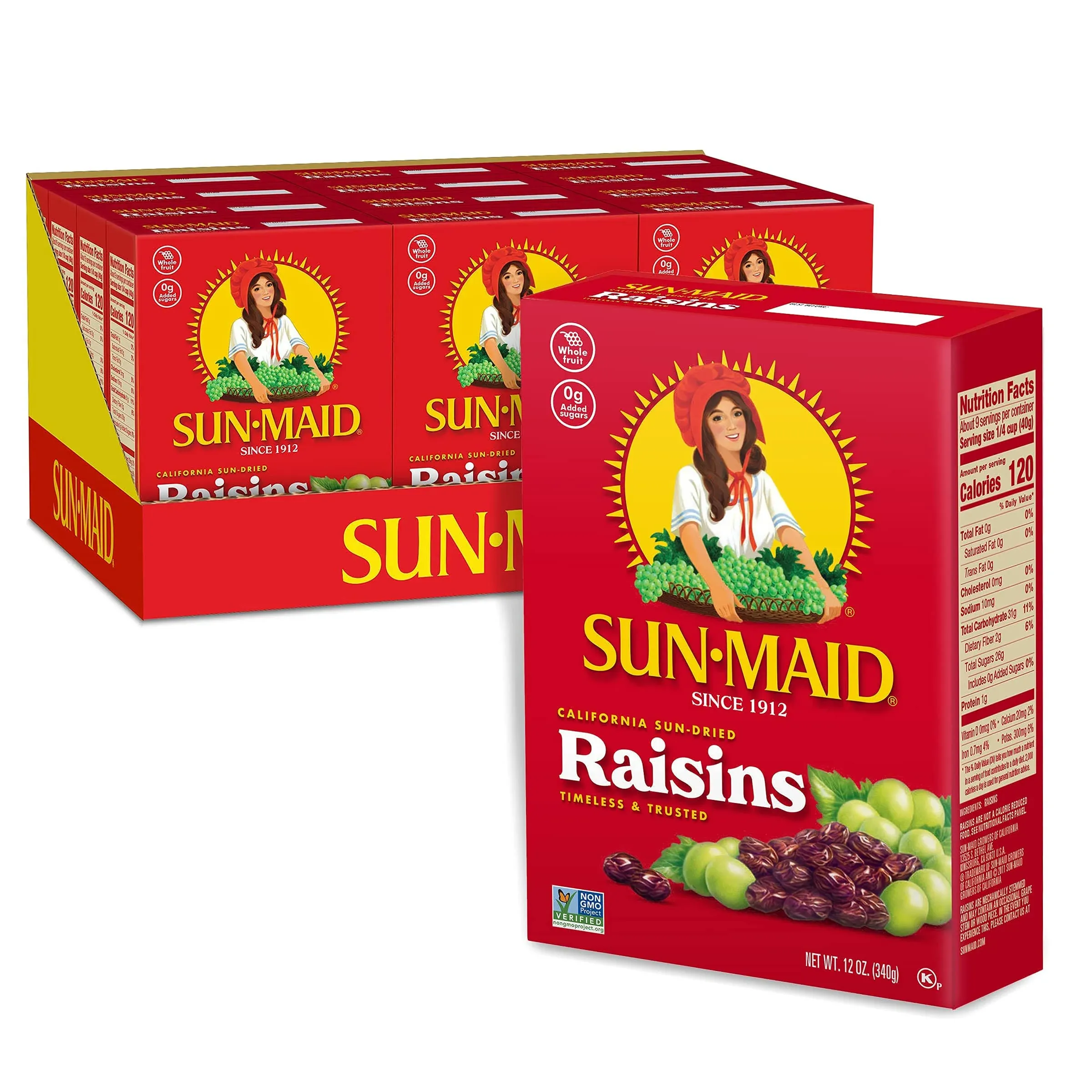 Sun-Maid California Sun-Dried Raisins - (12 Pack) 12 oz Sharing-Size Box - Dried Fruit Snack for Lunches, Snacks, and Natural Sweeteners