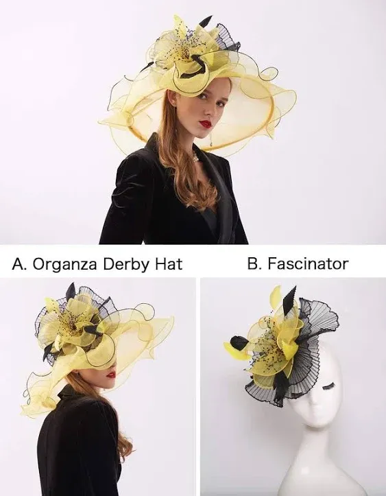 Women Hats Headband Hairpin Organza Fascinator Church Hat Floral Tea Party Wedding Hat