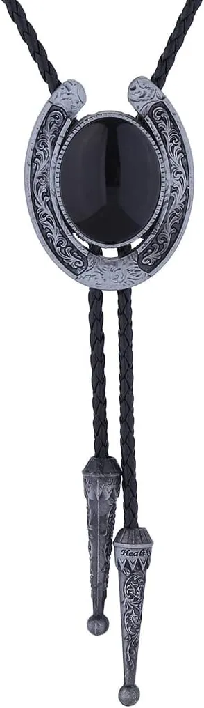 Bolo Tie With Natural Stone Celtic Style Genuine Leather Rope Swirl Border Gems Western Cowboy Tie