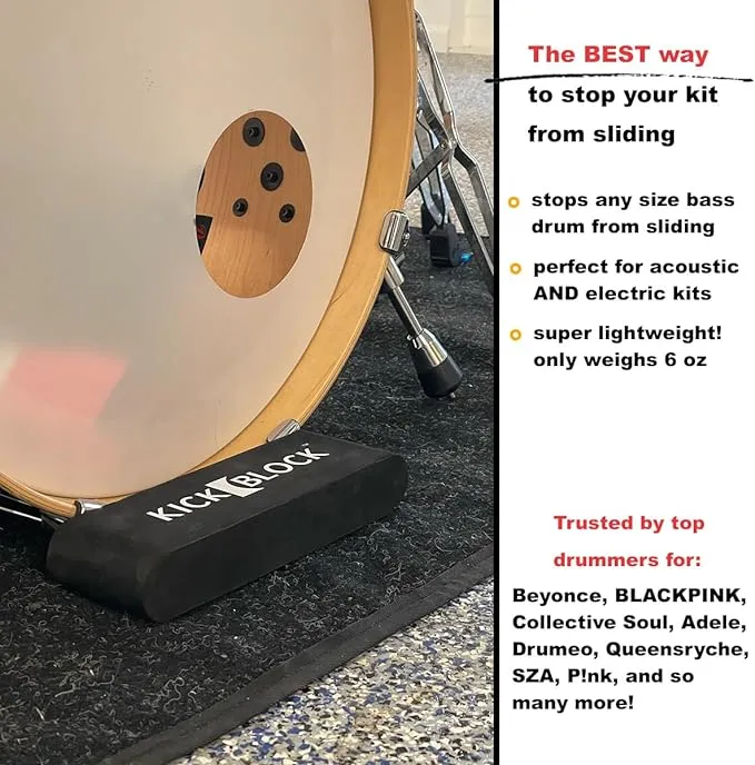 KickBlock - World’s Best Bass Drum Anchor System - Total Slide Prevention - Stops Bass Drum Creep & Slipping - Drum Set Accessory & Gift (Stage Black)