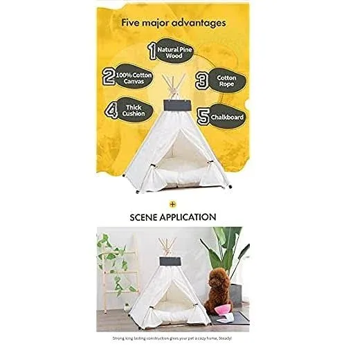 Pet Teepee Dog & Puppy Cat Tents Tipi Bed Portable Houses with Thick Cushion for Pets Up to 20lbs