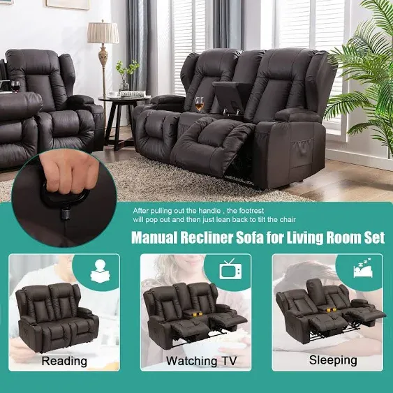 SAMERY Loveseat Recliner Reclining Loveseat with Console, RV Reclining Loveseat Wall Hugger Recliners RV Theater Recliner Love Seat with Cup Holders/Pockets for Living Room RV, Manual