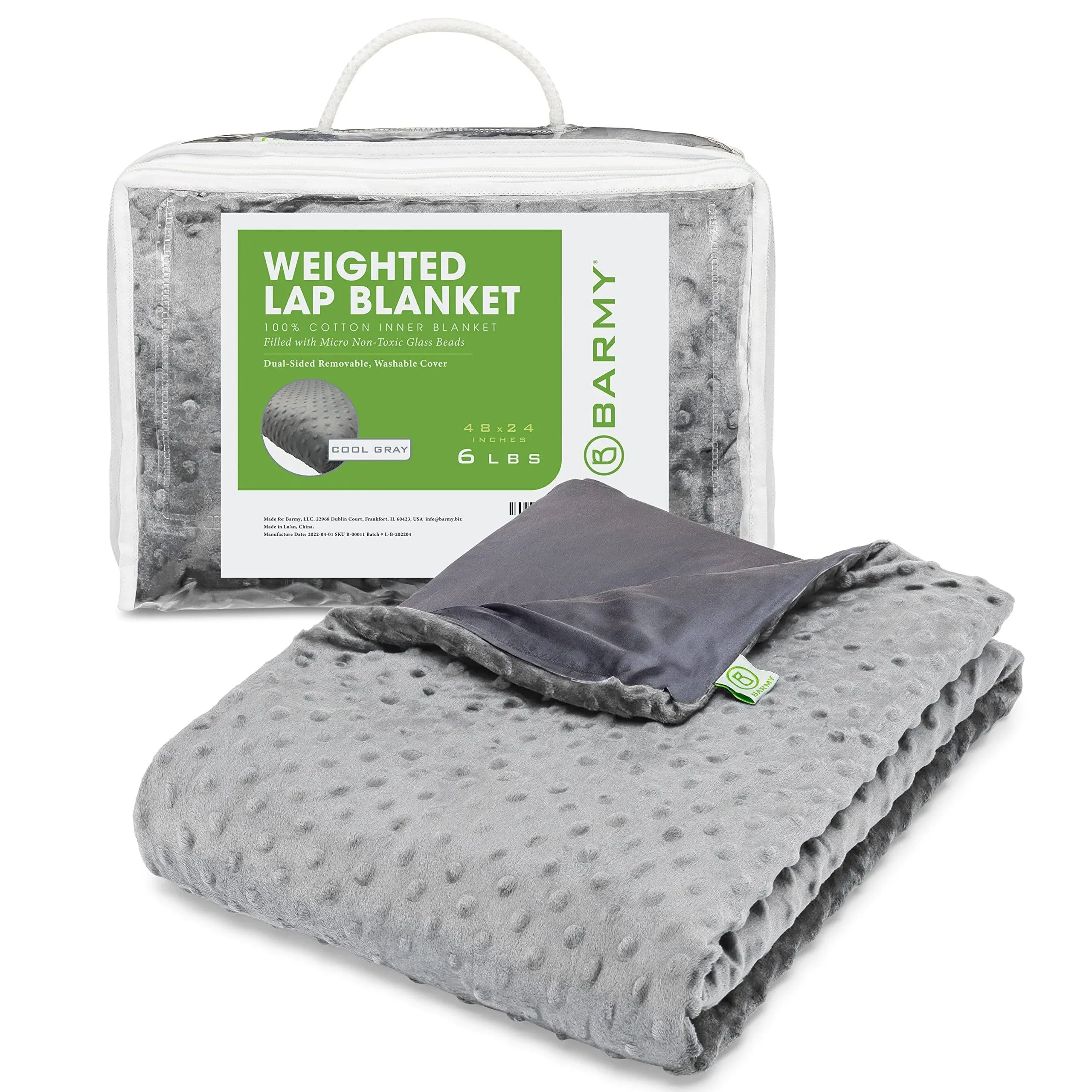 BARMY Weighted Lap Blanket (48"x24", 6lbs) Weighted Lap Pad with Removable Cover for Adults, Teens and Kids, Cotton Inner Blanket, Weighted Throw Blanket - Cool Gray