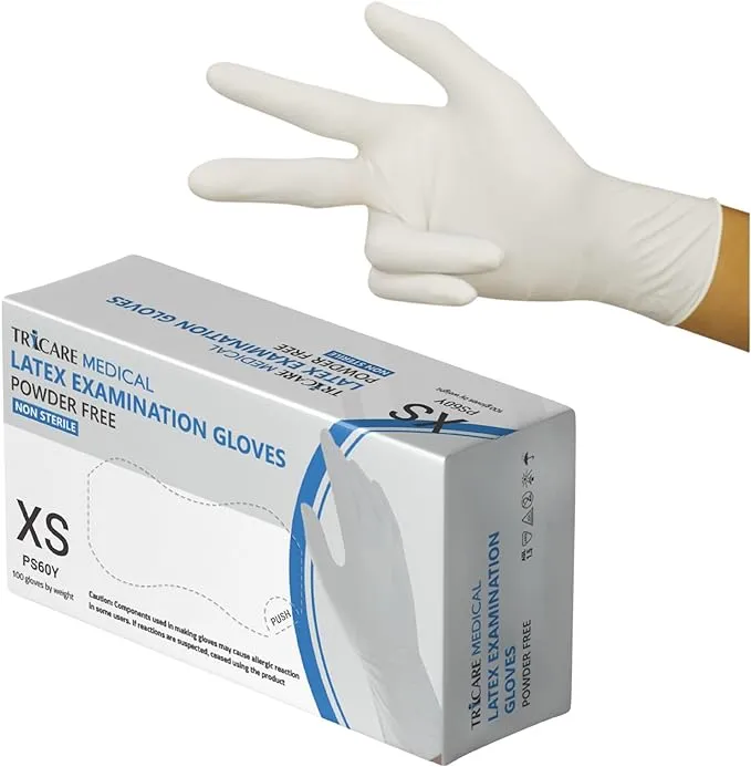 TRICARE MEDICAL Latex Exam Gloves, Powder-free, 5.5 Mil, White, Box of 100