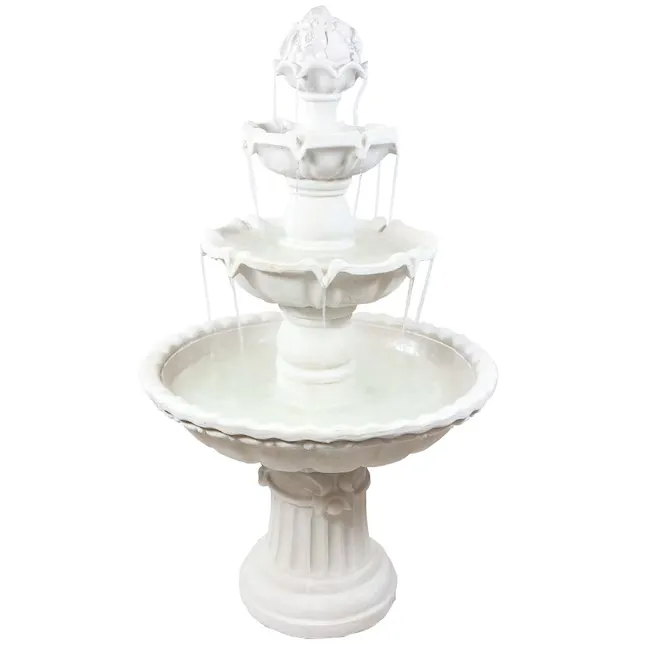 Sunnydaze Decor 52-in H Fiberglass Water Tiered Outdoor Fountain Pump Included in White | FC-73918