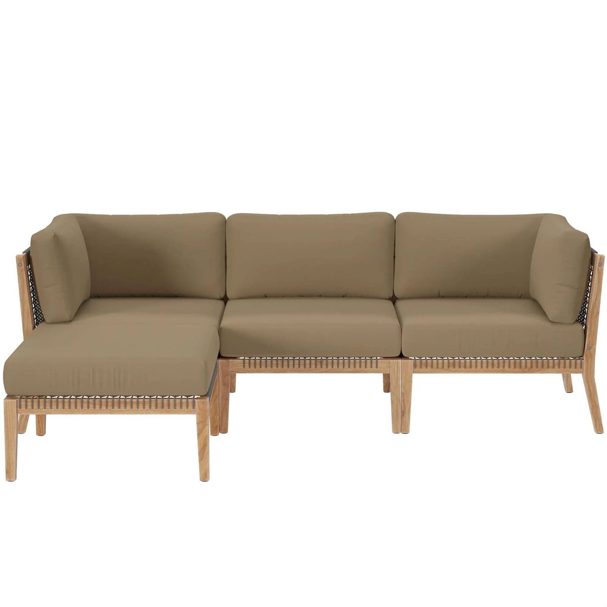 Modway Clearwater Outdoor Patio Teak Wood 4-Piece Sectional Sofa Gray Light Brown