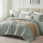 CozyLux Queen Size Comforter Set - 3 Pieces Sage Green Soft Luxury Cationic Dyeing Bedding Comforter for All Season, Breathable