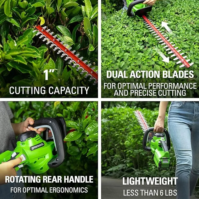 Greenworks 40V 24" Cordless Hedge Trimmer (1" Cutting Capacity), Tool Only