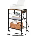 HOOBRO Industrial Printer Stand, 3-Tier Mobile Printer Table, Rolling Cart with Power Outlets and USB Ports, Home Printer Stand with 2 Hooks, for