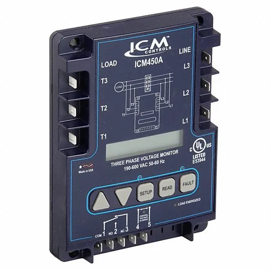 Line Voltage Monitor: Three Phase, Monitors Line Volt, SPDT - NO/NC, LCD, 18V AC / 240V AC