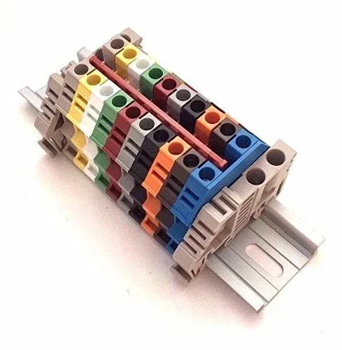 Any Color Dinkle Power Distribution DK4N 10 Gang Box Connector DIN Rail Terminal Blocks, 10-22 AWG, 30 Amp, 600 Volt Solar Combiner