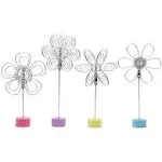 4 pcs Cute Flower Table Card Memo Holder Stand, Photo Clips Holder Desk Stand for Memo Paper Note Monmory Photo Christmas Wedding Number Card Display with Colorful Metal Base