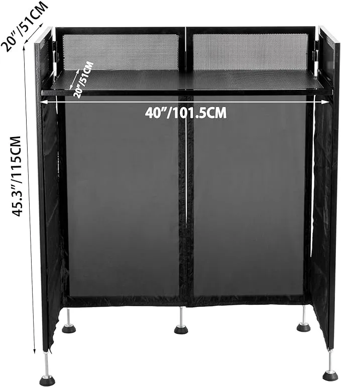 VEVOR 20x40x45 Inches DJ Facade Table Station, DJ Booth Flat Table Top 20x40 Inch, Adjustable DJ Event Facade with White & Black Scrim, Folding DJ Booth Metal Frame, Foldable Cover Screen