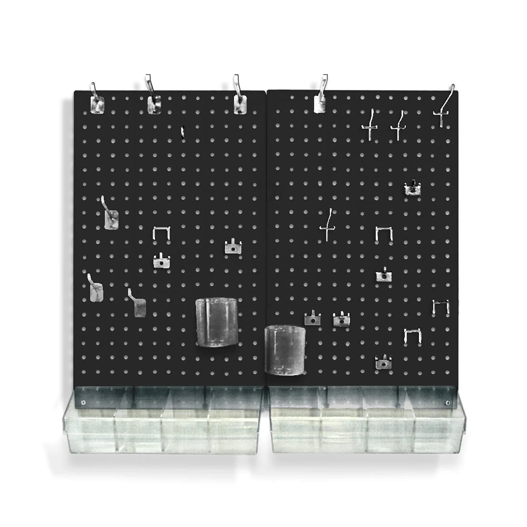 Azar Displays 900945-BLK The DIY Multi-purpose 70-piece Pegboard Wall Organizer Kit with Two Panels and Accessory Assortment, Panel Sizes: 13.5” W x 22” H each, Black