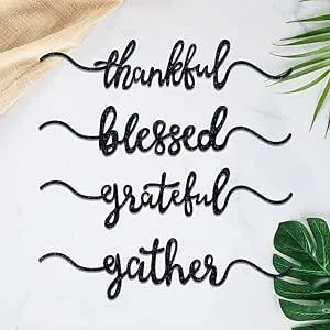 Aukolass Glitter Thanksgiving Plate Cards, Thanksgiving Table Decorations Grateful Thankful Blessed Gather Place Card Plate Decors for Home Party (Black 16)