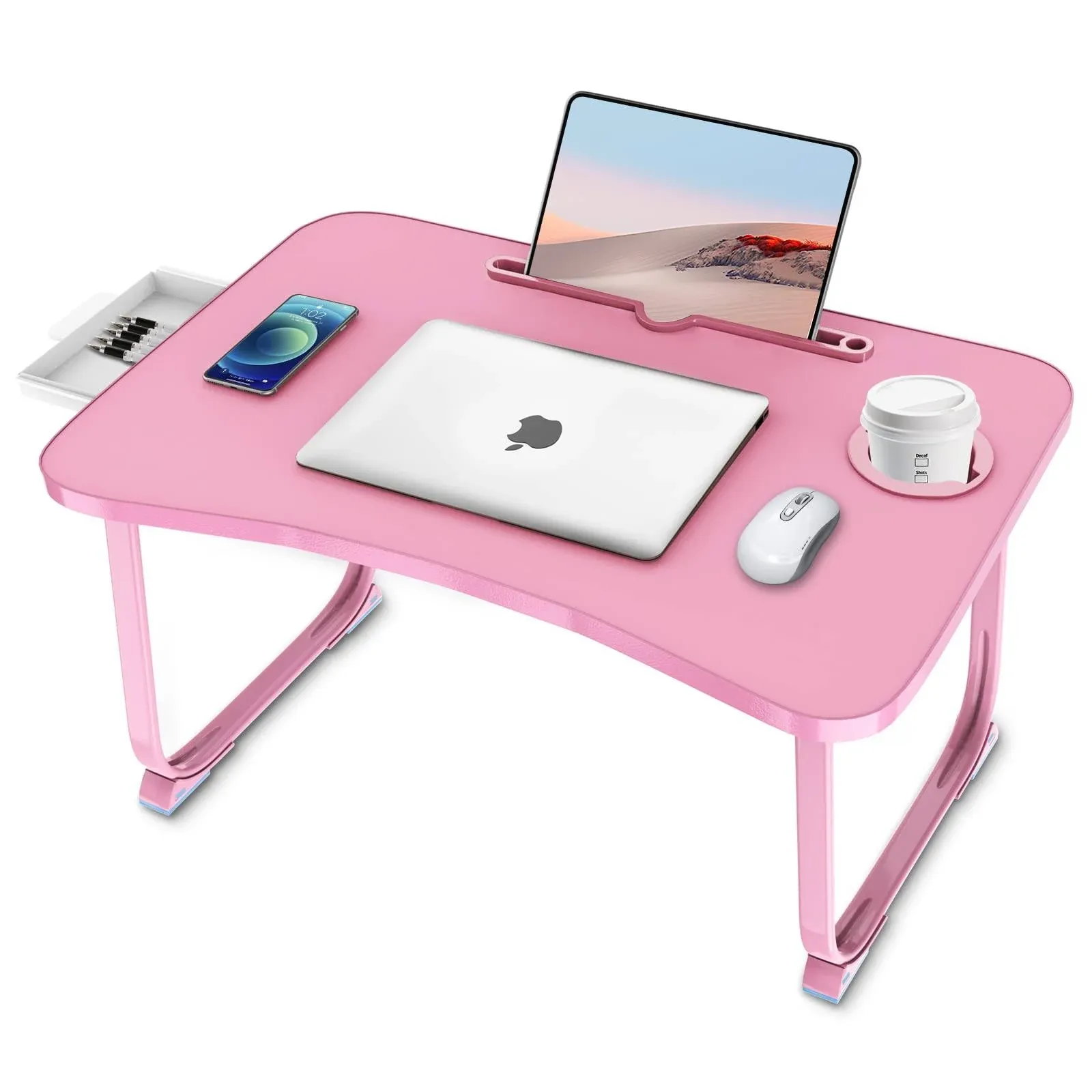 Fayquaze Lap Laptop Desk, Portable Foldable Laptop Bed Table with Storage Drawer and Cup Holder, Laptop Lap Desk Laptop Bed Stand Tray Table Serving Tray for Eating, Reading and Working