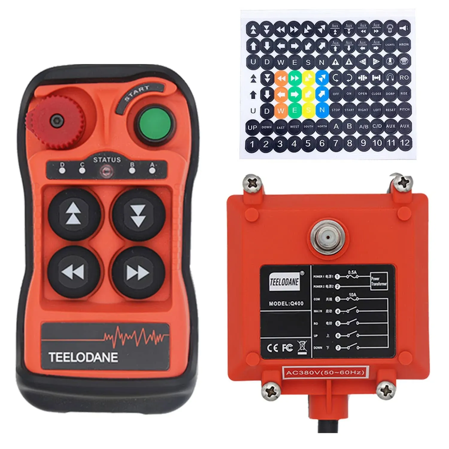 Q400 Industrial Wireless Crane Remote Control kit 4button 12v 24v Electric Lift Hoist Transmitter Receiver with Emergency Stop