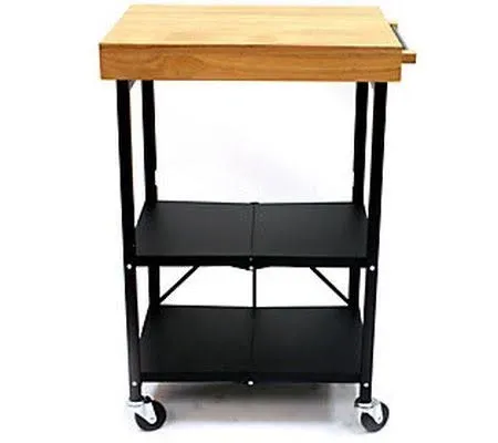 Origami Foldable Steel Kitchen Cart with Wood Butcher Block Top - Silver