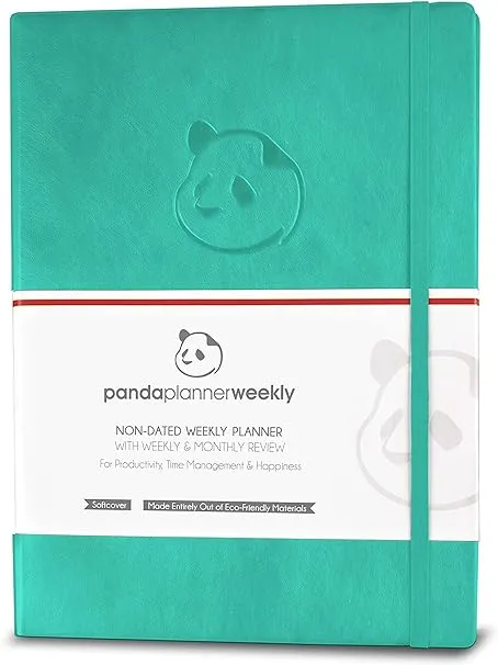 Panda Planner Undated Weekly Planner for 12 Month - Productivity Planner & Happiness Organizer for Goal Setting, Habit Tracking, & Monthly Views with To-Do Lists - 8” x 11” (Turquoise)