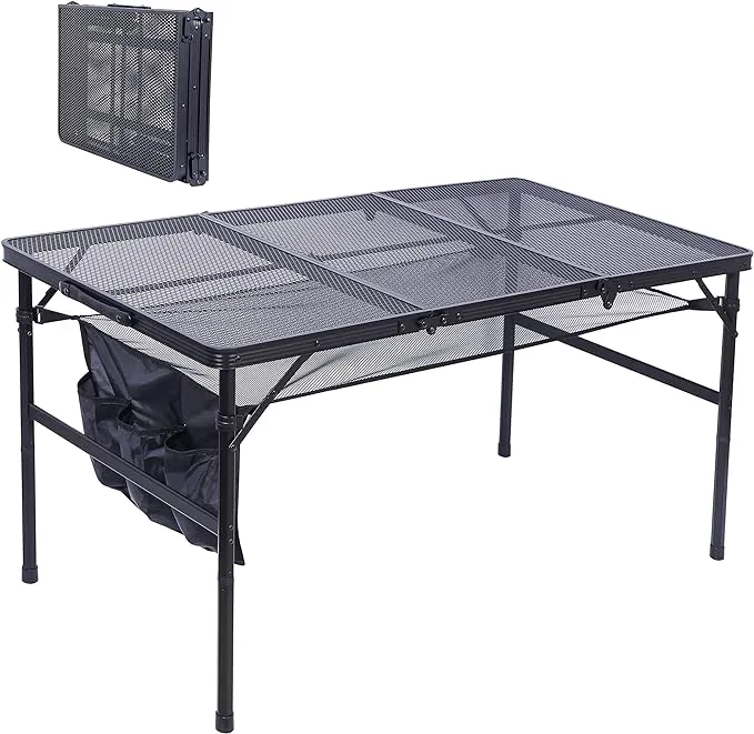 Nice C Table for Grill, Outdoor Table, Camping Table, Outdoor Cooking Table, Picnic Tables, Card Table Adjustable Height, Mesh Bag, Carry Handle (47.3” x 23.7“ x 14.7”/24.2“ Black)