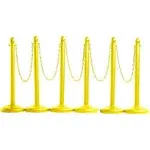 Montour Line Plastic Stanchion Black 2.5 Inch Diameter with 50 Foot Chain, 6-Pack, Crowd Control Barriers