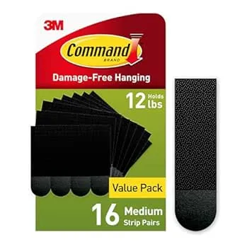 Command Medium Picture Hanging Strips, Damage Free Hanging Picture Hangers, No Tools Wall Hanging Strips for Living Spaces, 16 Black Adhesive Strip Pairs(32 Command Strips)