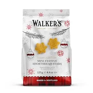 Walker’s Mini Festive Shortbread Cookies - Pack of 6 Holiday Shortbread Cookie Bags (4.4 oz) – Includes Mini Star-Shaped Christmas Cookies