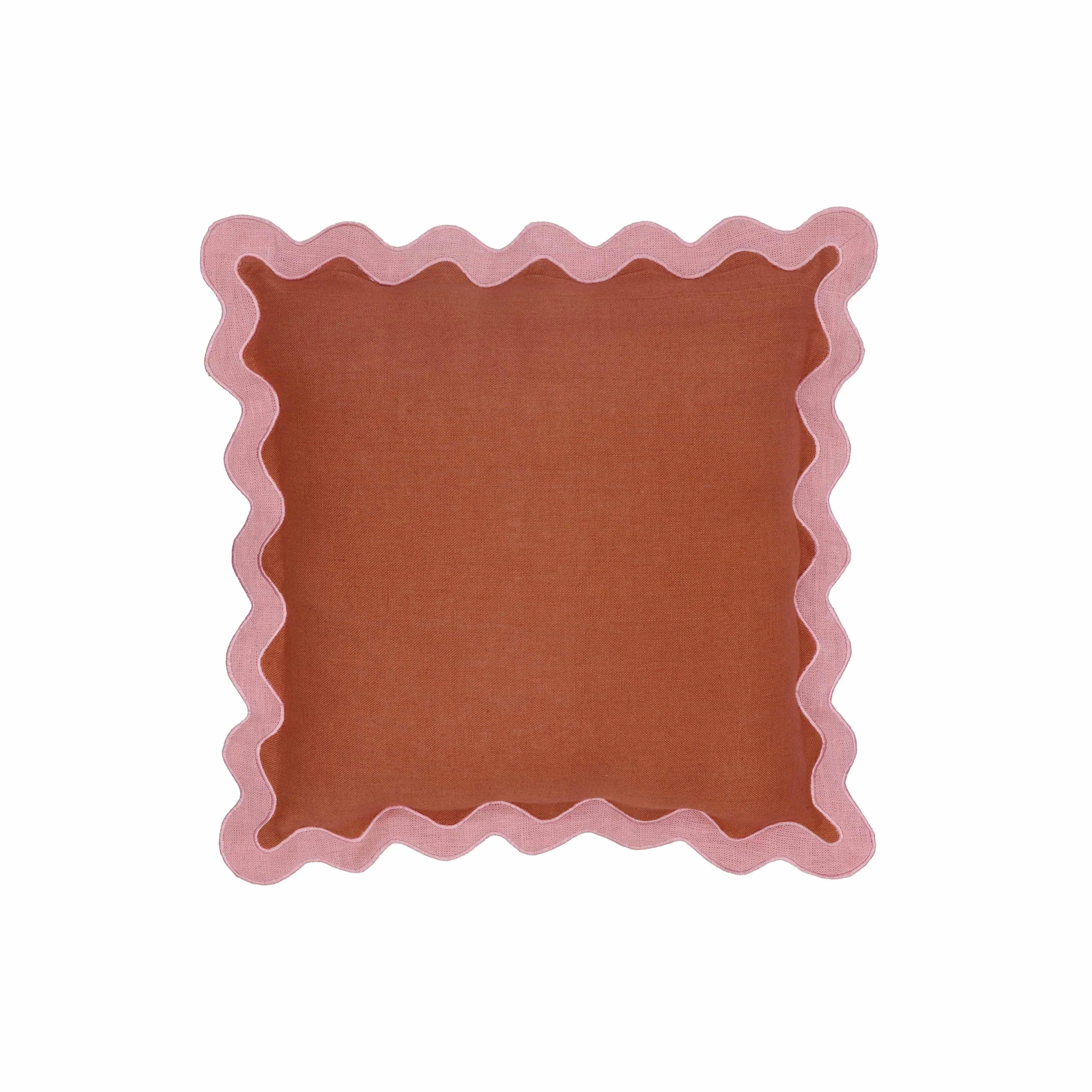 TOV Furniture Scalloped Edge Pink and Terracotta Linen Throw Pillow