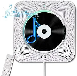 Portable Wall Mounted CD Player with Bluetooth, Homlab Mountable CD Music Player Built-in HiFi Speakers, Home Audio Boombox with Remote Control, FM Radio, LCD Display, Headphone Jack AUX USB TF Input