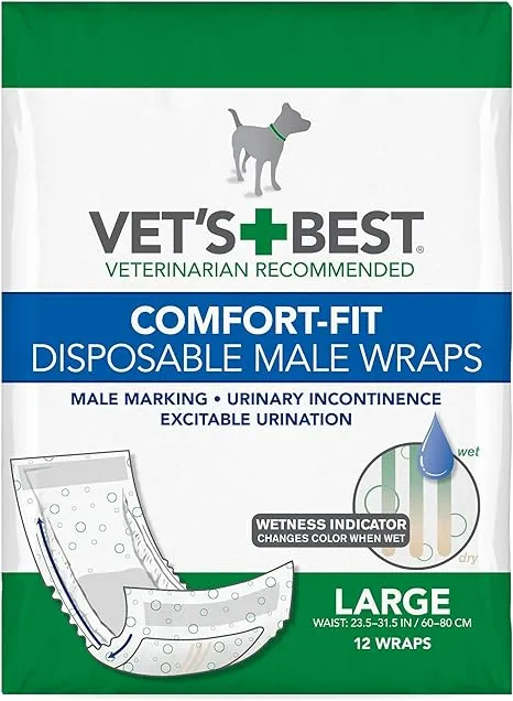 Vet&#039;s Best Comfort-Fit Disposable Male Wraps ~ Large 12 ct Wetness Indicator NEW