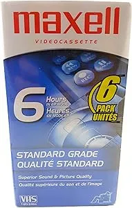 Maxell STD T-120 VHS Standard Grade Videotape, 6 Pack