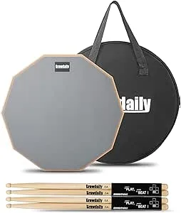 GrowDaily Drum Practice Pad for Drumming Drum Pad and Sticks 12 In,Sided with 2 Pairs/4 Maple 5A Drum Sticks & Storage Bag(Gray)