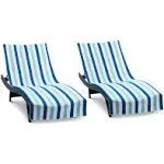 Arkwright Cabo Cabana Chaise Lounge Cover - (Pack of 2) 100% Cotton, 30x85 with Fitted Pocket - Navy/Blue