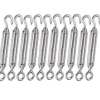 10 Pack M6 Turnbuckle Hook and Eye Stainless Steel Turnbuckle Wire Rope Tension Adjustable, Heavy Duty Turnbuckle Tension Hook for Wire Cable, Clothesline